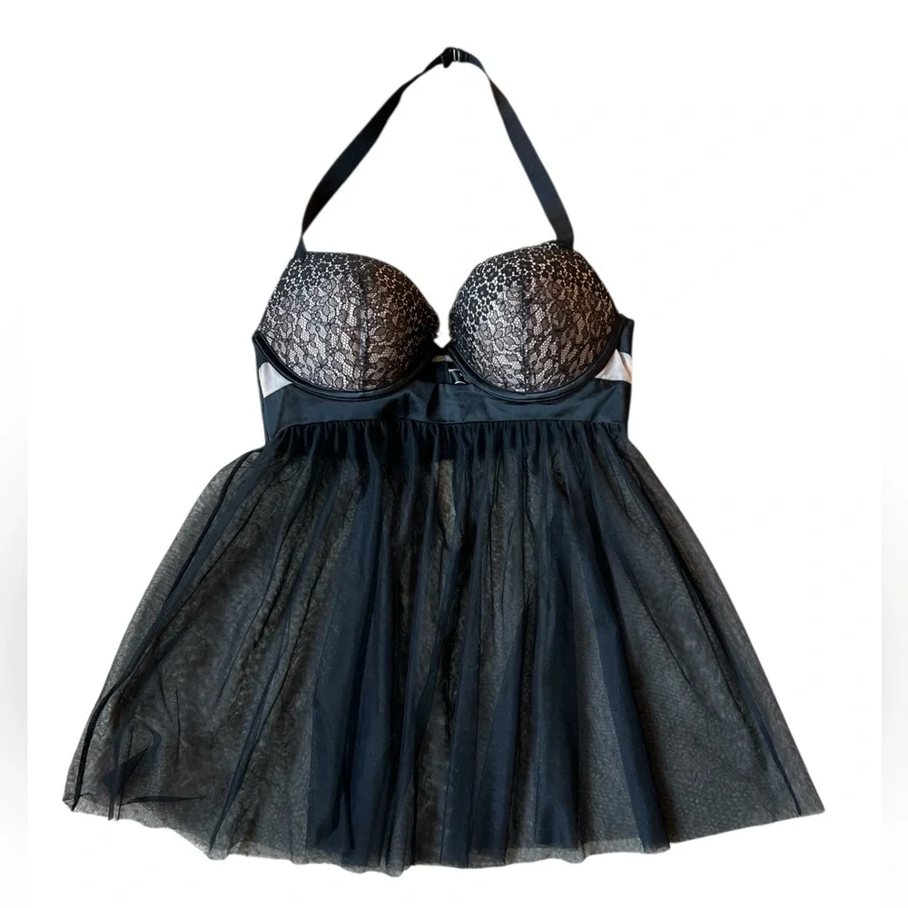 Victoria's Secret Black Babydoll Lingerie Lace Padded Bra | Sheer Mesh 36C NWOT
